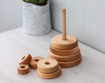Wooden Pyramid Ring stacking toy for toddler, Montessori baby toy, Learning sensory Waldorf toys for 1 year old, Baby Gift from Ukraine shop