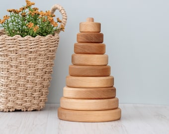 Wooden stacker toy Pyramid for toddler - Educational montessori baby toys for 1 2 3 year old, Nursery decor, Preschool toys, Gift for kids