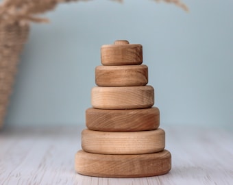 Wooden pyramid Ring Stacker toy : Educational Montessori Toddler toy, Fidget toy, Baby nursery decor, 1st Birthday gift, Wooden puzzle