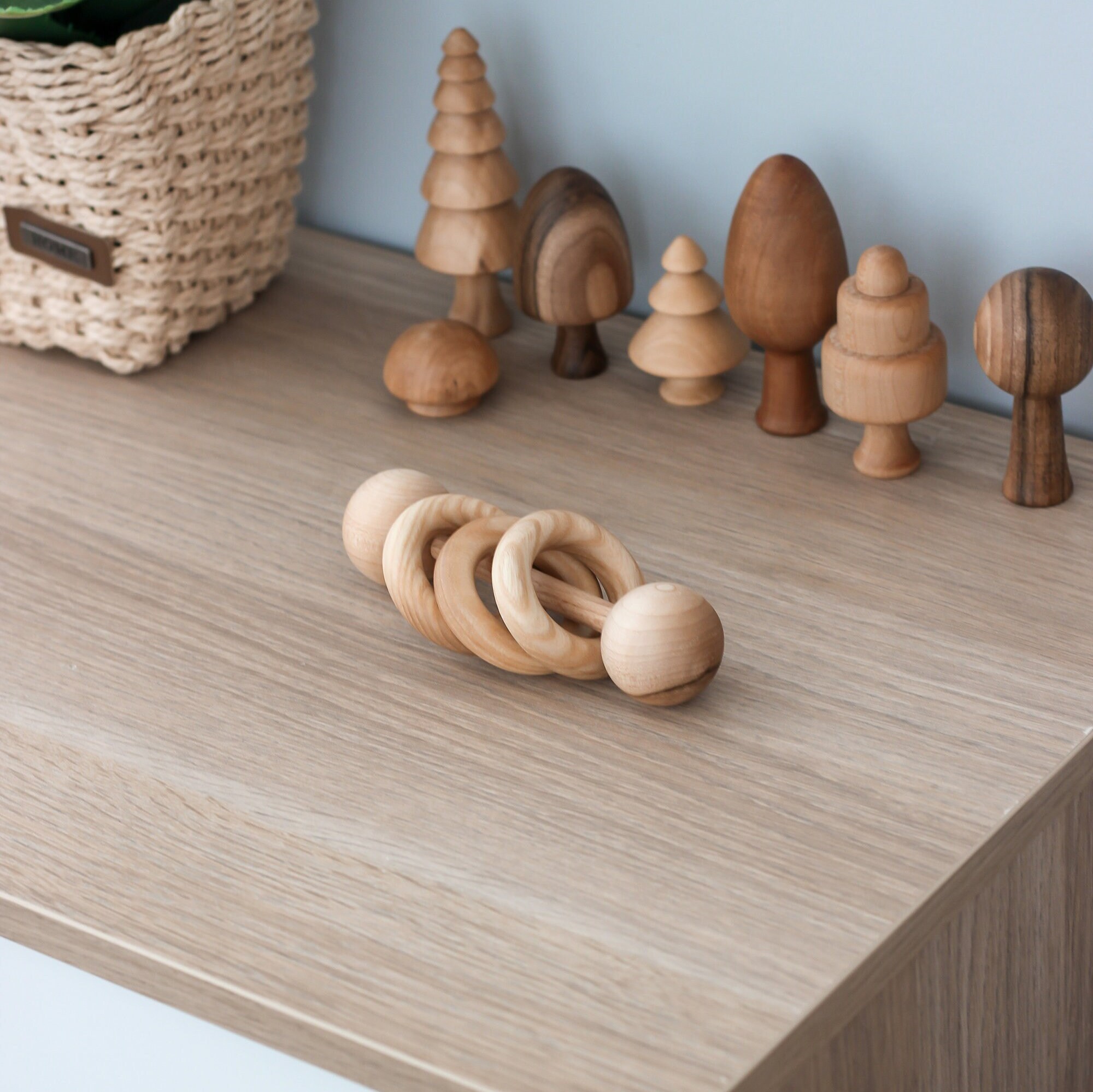 Wooden Montessori Rattle - Baby Shower Gift, Natural Toys for Newborn ...
