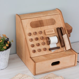 Christmas gift for Kids Handmade Wooden Cash register Montessori Learning Educational toys for 2 year old girl boy gift for Toddler activity