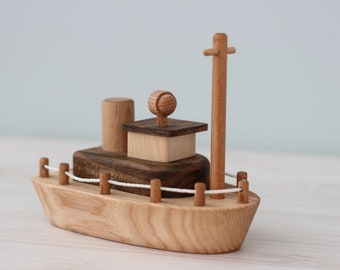 Handmade Wooden Ship Toy Personalization natural baby toys Boat Tateplota from Ukraine shops
