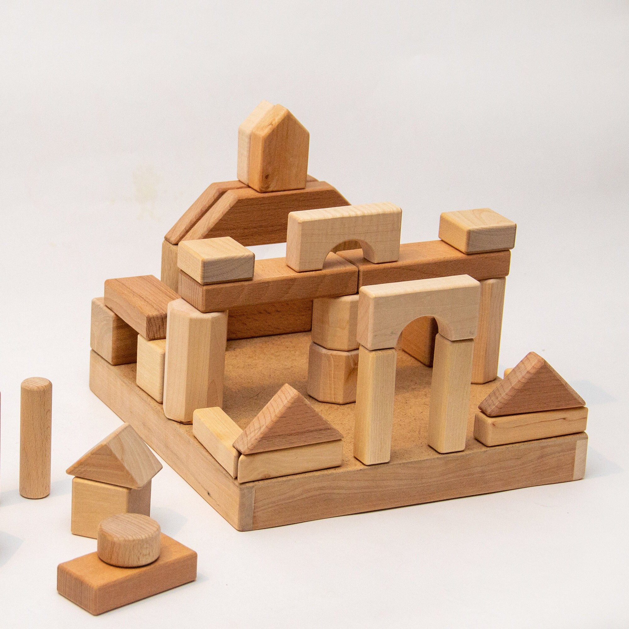 Wooden Building Blocks Box Set 39 Pcs., Montessori Toddler Toys 1st ...
