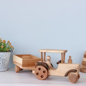 Wooden Tractor car, montessori sensory waldorf fidget toy, baby boy gift, nursery decor, personalized baby shower gift, toddler kids toys image 2
