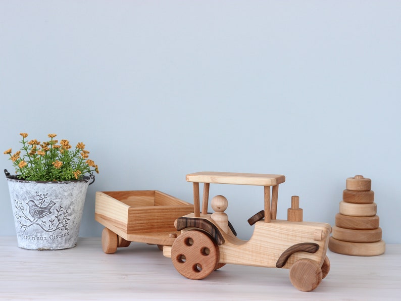 Wooden Tractor car, montessori sensory waldorf fidget toy, baby boy gift, nursery decor, personalized baby shower gift, toddler kids toys image 2