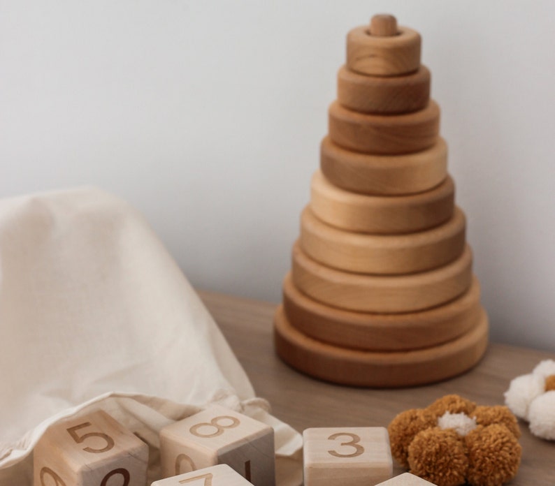 Montessori baby toys Stacking Rings for 1 year old Wooden Stacking Pyramid sensory toy for baby gift basket Baby christmas gift for Toddler image 2