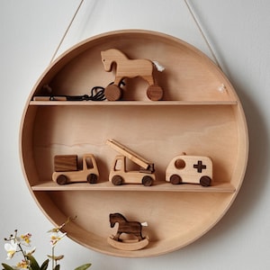 Wooden round shelf - 1st Birthday gift, Cirkle wall shelf, Boho bookshelf nursery decor, Woodland nursery, Playroom Montessori shelf