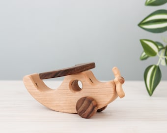 Wooden airplane push toy Handmade plane toy for toddler Baby boy girl birthday gift Sensory montessori natural toys Nursery decor