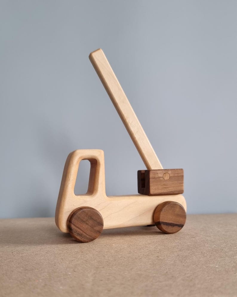 Kerstcadeau baby - Houten autospeelgoed op wielen voor kinderen van 1 2 3 jaar oud, cadeau babyjongen, educatief Montessorispeelgoed voor peuter Mini crane