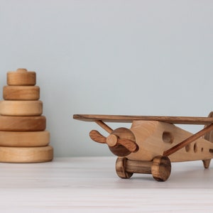 Wooden large airplane toy for boys Handmade vintage toy Baby boy gift Montessori waldorf toys for toddler Aviation decor Gifts for kids image 9