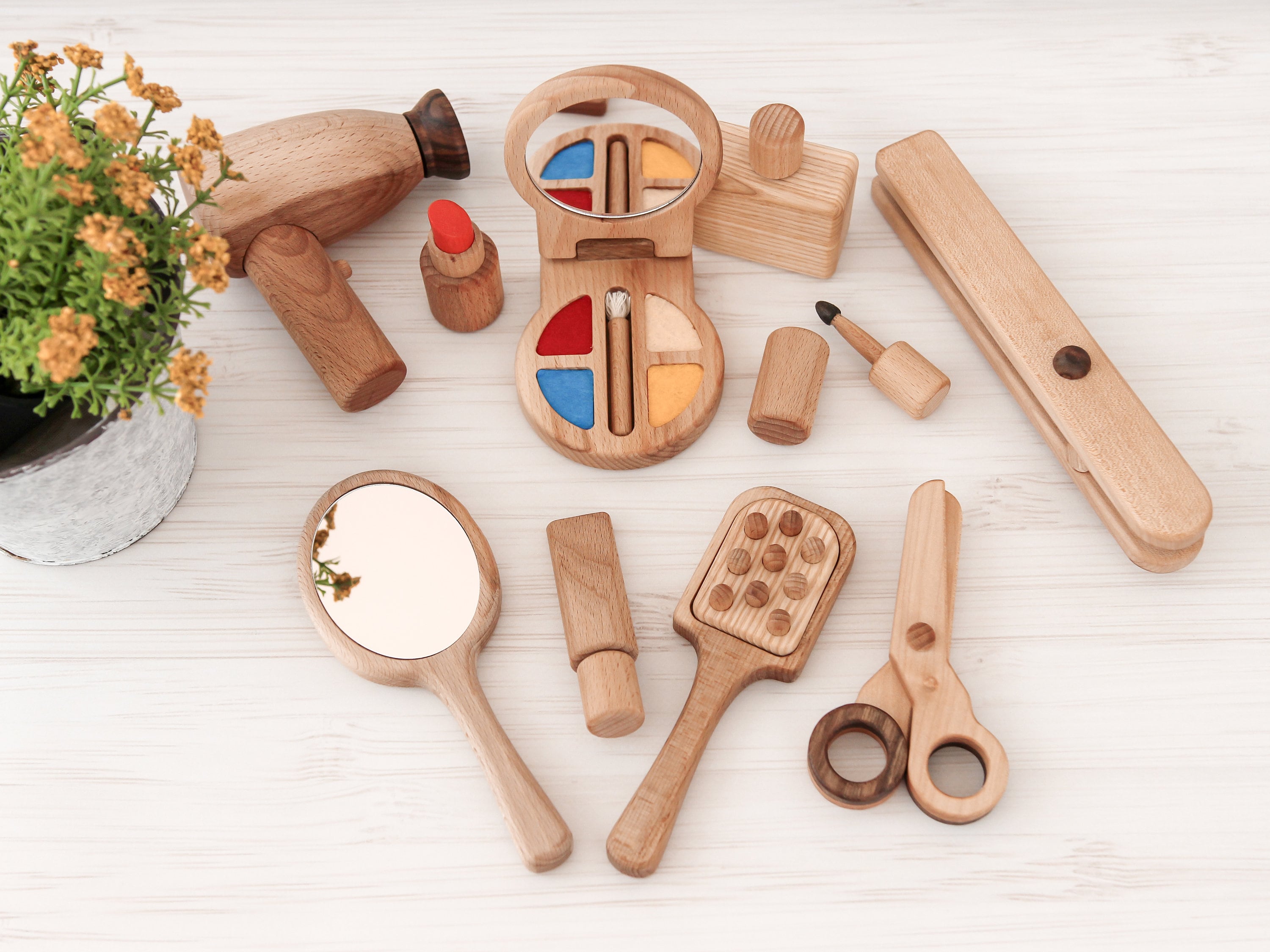 Wooden makeup set Pretend play beauty salon Baby girl gift unique Montessori eco toys for toddler Play hair salon Gifts for kids birthday