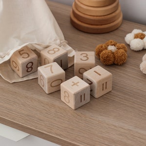 Montessori Wooden Blocks Numbers Set of 12 Cubes, Educational Toddler ...