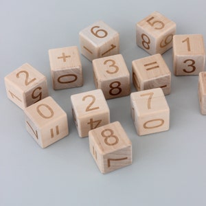 Montessori Wooden Blocks Numbers Set of 12 Cubes, Educational Toddler ...