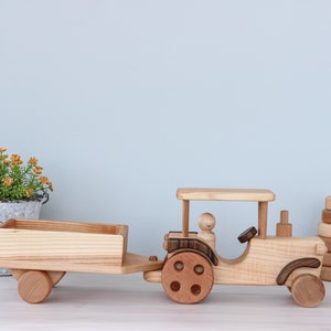 Wooden Tractor car, montessori sensory waldorf fidget toy, baby boy gift, nursery decor, personalized baby shower gift, toddler kids toys no personalization