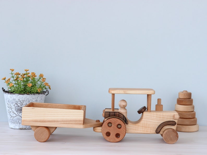 Wooden Tractor car, montessori sensory waldorf fidget toy, baby boy gift, nursery decor, personalized baby shower gift, toddler kids toys no personalization