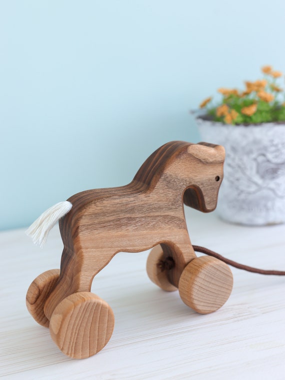 Wooden Push Pull Horse for Toddler Animal on Wheels for Baby Gift Montessori Educational Toys for 1 2 3 Year Old Vintage Waldorf Toy Etsy Canada