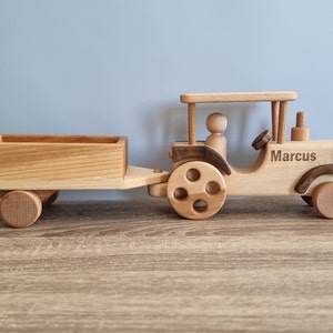 Wooden Tractor car, montessori sensory waldorf fidget toy, baby boy gift, nursery decor, personalized baby shower gift, toddler kids toys with personalization