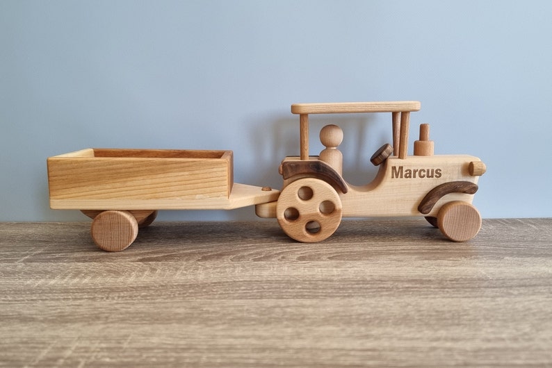 Wooden Tractor car, montessori sensory waldorf fidget toy, baby boy gift, nursery decor, personalized baby shower gift, toddler kids toys with personalization