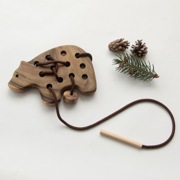 Ours avec laçage en bois, jouets d'apprentissage Montessori pour les tout-petits, jouet naturel respectueux de l'environnement, jouet éducatif