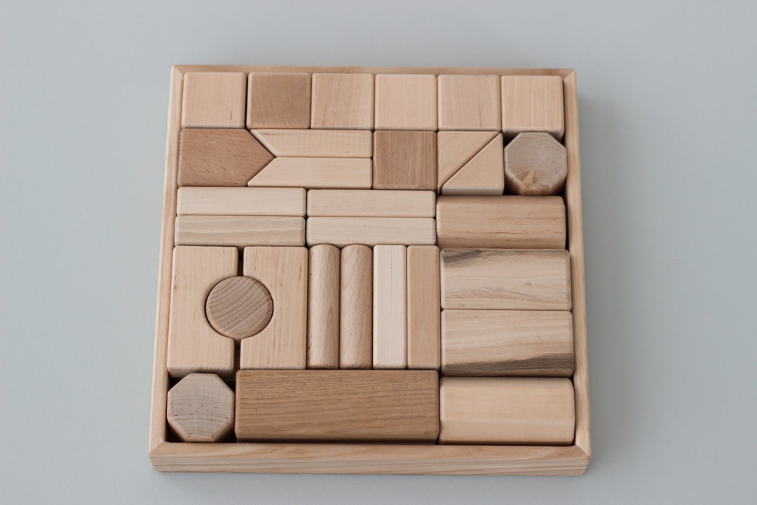 Wooden Building Blocks Box Set 39 Pcs., Baby Girl Boy Gift Constructor ...