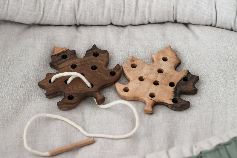 Wooden lacing toy Bear Leaf Educational montessori toy for toddler activities Baby boy girl gift Toys for 1 year old Fidget toy image 9