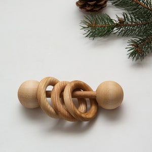 Wooden rattle Montessori, First rattle for the newborn from natural materials, Pregnancy gift for baby shower