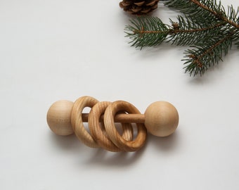 Wooden rattle Montessori, First rattle for the newborn from natural materials, Pregnancy gift for baby shower