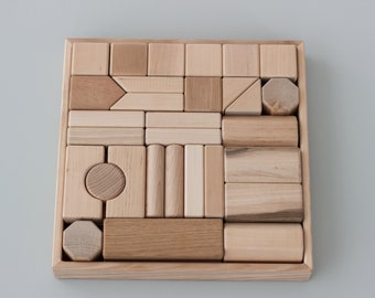 Juego de bloques de construcción de madera para niños pequeños, juguetes educativos Waldorf, juguetes sensoriales Montessori para preescolar, regalo de cumpleaños para niños, juego de simulación