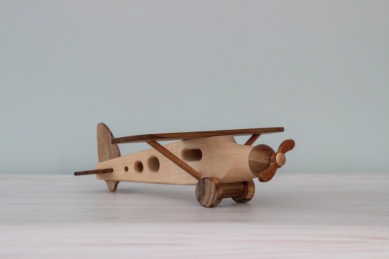Wooden large airplane toy for boys Handmade vintage toy Baby boy gift Montessori waldorf toys for toddler Aviation decor Gifts for kids image 1