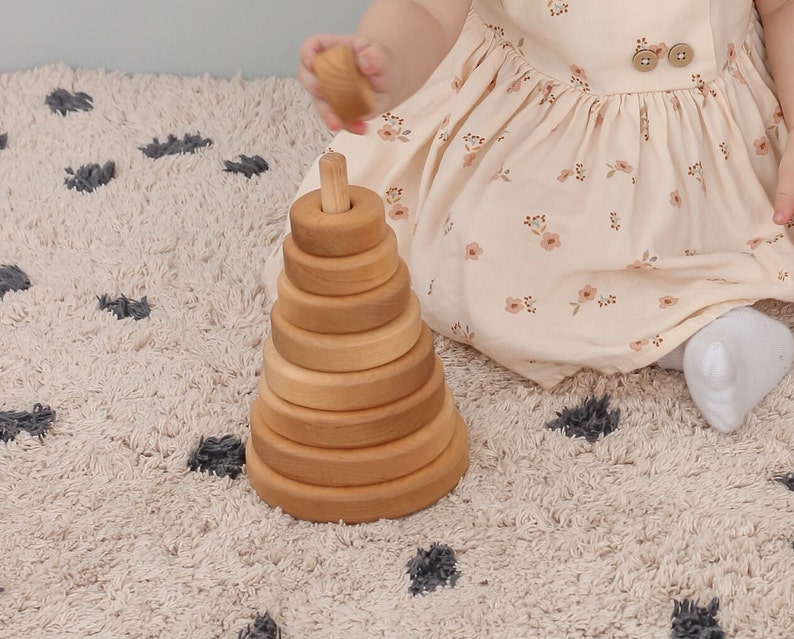 Montessori baby toys Stacking Rings for 1 year old Wooden Stacking Pyramid sensory toy for baby gift basket Baby christmas gift for Toddler image 8