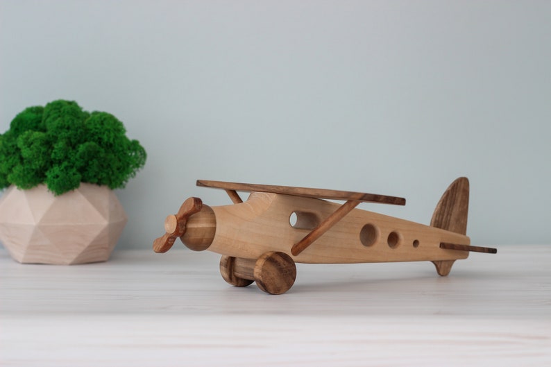 Wooden large airplane toy for boys Handmade vintage toy Baby boy gift Montessori waldorf toys for toddler Aviation decor Gifts for kids image 3