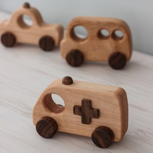 Wooden Toys Car Track 2 year old boy gift Personalized Baby Boy gift Christmas kids gif for Montessori toys Push car on wheels for toddler Ambulance