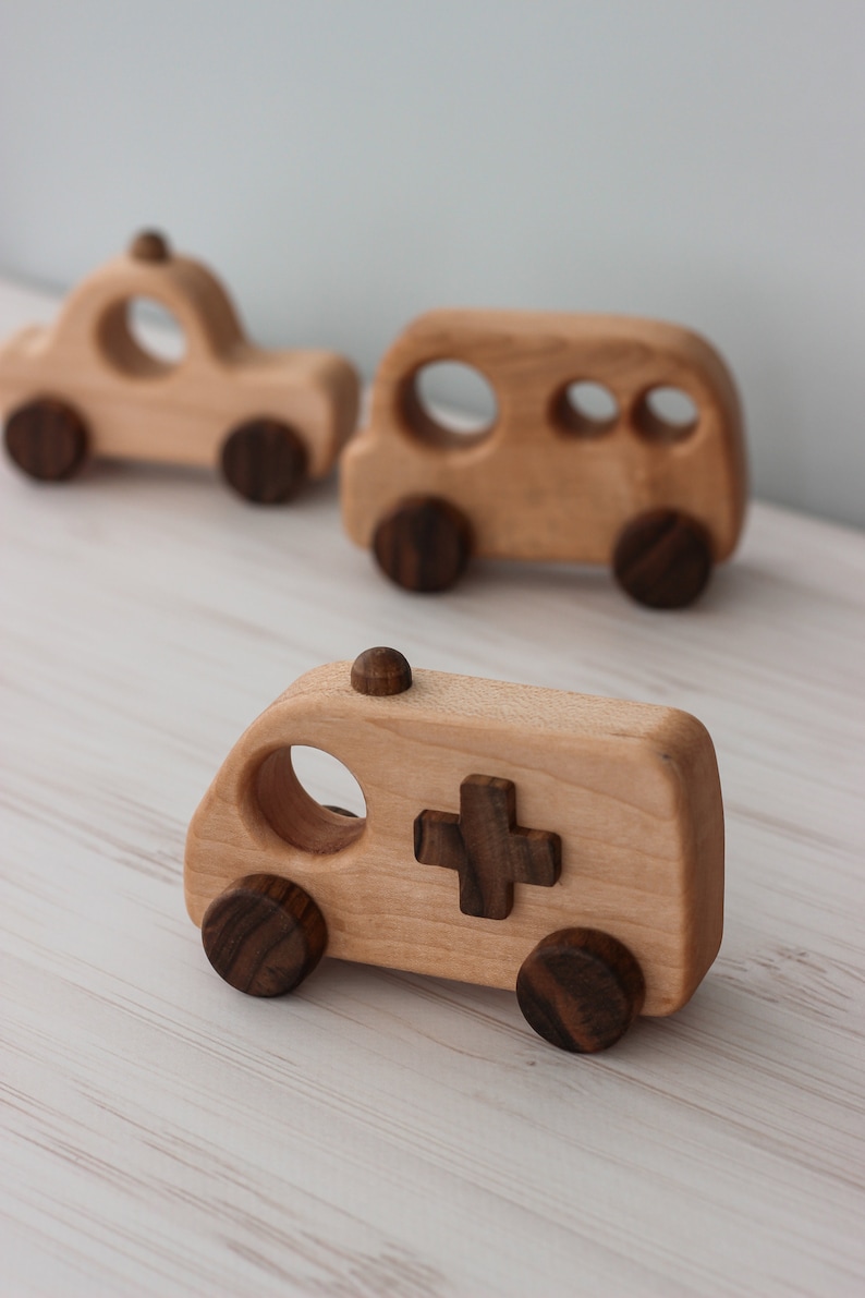 Wooden Toys Car Track 2 year old boy gift Personalized Baby Boy gift Christmas kids gif for Montessori toys Push car on wheels for toddler Ambulance