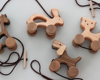 Jouet en bois Pull Push pour bébé Chien, Chat, Lapin, Girafe animaux sur roues cadeau pour les tout-petits jouets Montessori pour 1 an des magasins d'Ukraine