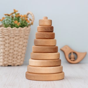 Montessori baby toys Stacking Rings for 1 year old Wooden Stacking Pyramid sensory toy for baby gift basket Baby christmas gift for Toddler image 10