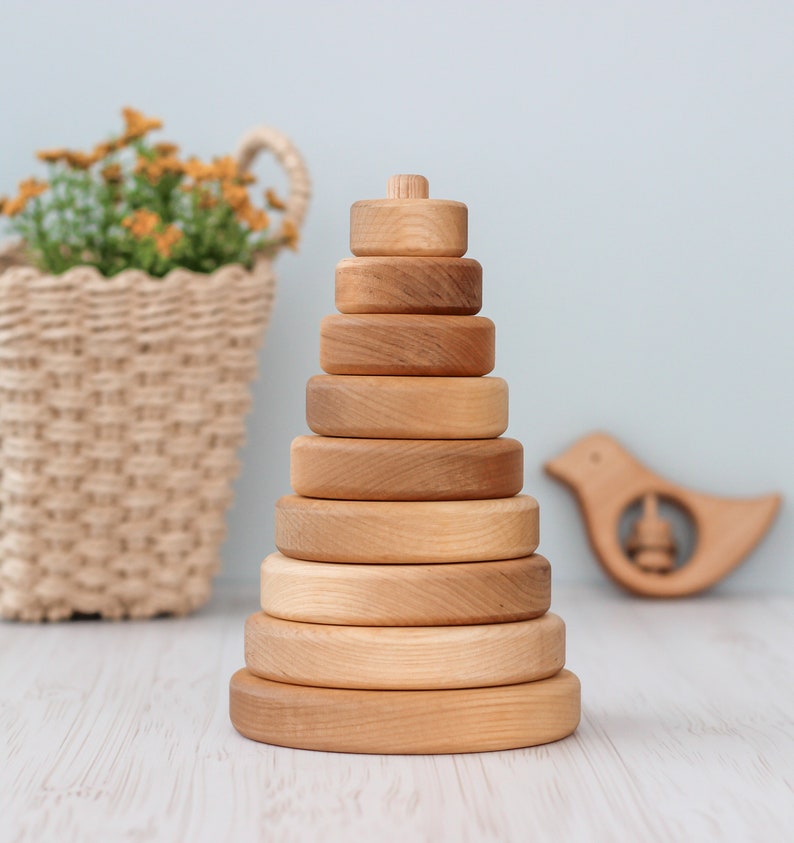 Montessori baby toys Stacking Rings for 1 year old Wooden Stacking Pyramid sensory toy for baby gift basket Baby christmas gift for Toddler image 10