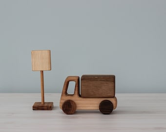 Wooden Car toy on wheels gift for Toddler, Eco-Friendly Toys for Kids Pull car toy Vintage style toy