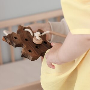 Wooden lacing toy Bear Leaf Educational montessori toy for toddler activities Baby boy girl gift Toys for 1 year old Fidget toy image 8