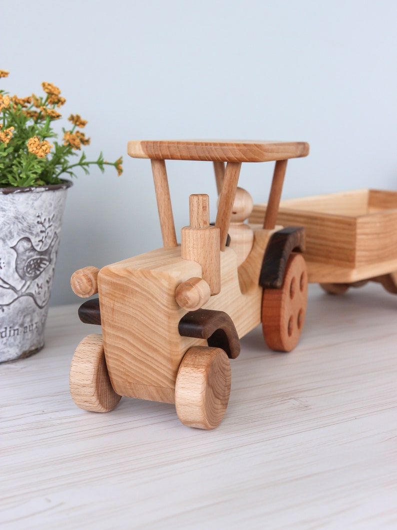 Wooden Tractor car, montessori sensory waldorf fidget toy, baby boy gift, nursery decor, personalized baby shower gift, toddler kids toys image 3