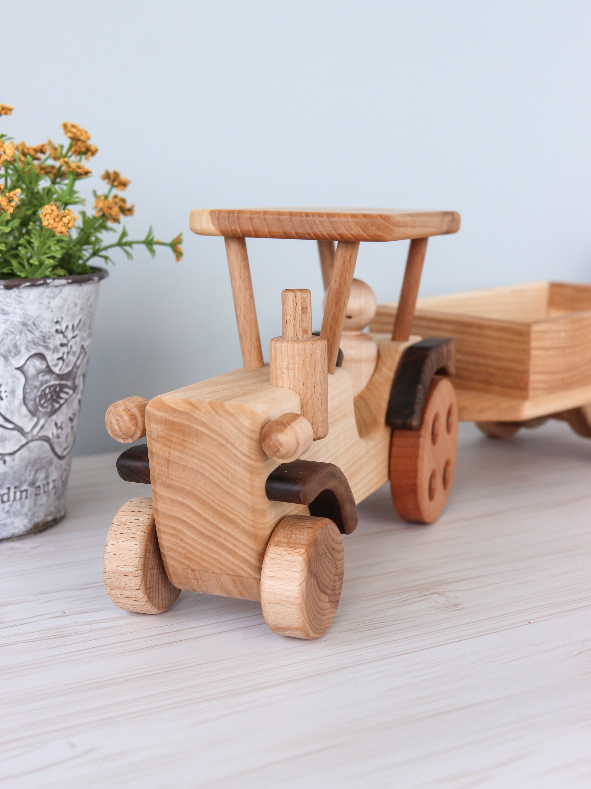 Wooden Tractor Car, Montessori Sensory Waldorf Fidget Toy, Baby Boy ...