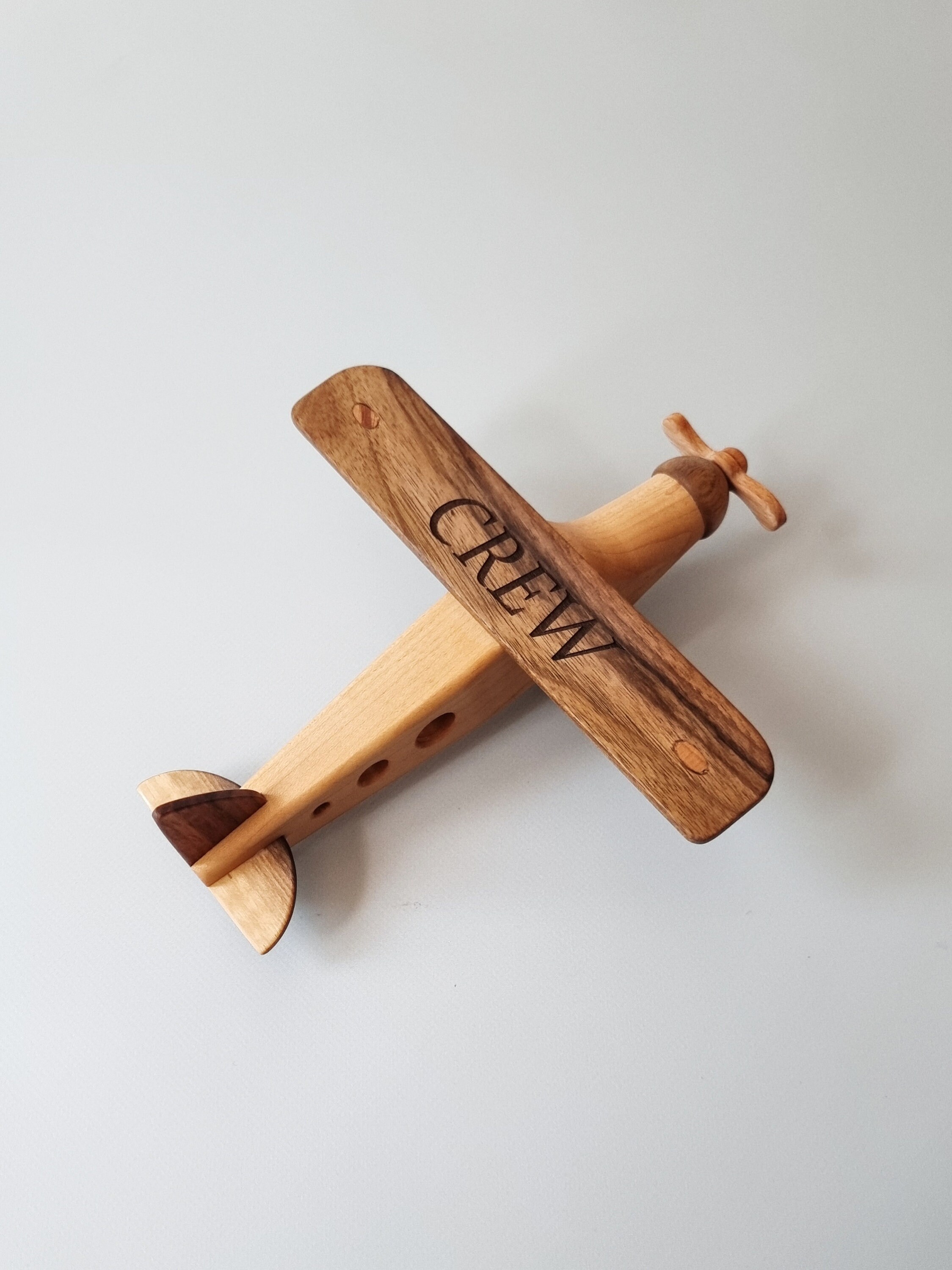 Avion En Bois Naturel – Jouet Bébé 1 An – Fait Main Sans BPA – Cadeau éducatif