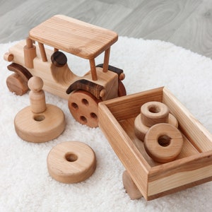 Wooden Tractor car, montessori sensory waldorf fidget toy, baby boy gift, nursery decor, personalized baby shower gift, toddler kids toys image 7
