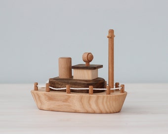 Wooden ship toy Personalized boat Baby girl gift Nursery decor Handmade Montessori toys for toddler Gifts for kids First birthday gift