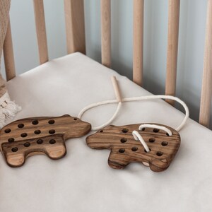 Wooden lacing toy Bear Leaf Educational montessori toy for toddler activities Baby boy girl gift Toys for 1 year old Fidget toy image 6