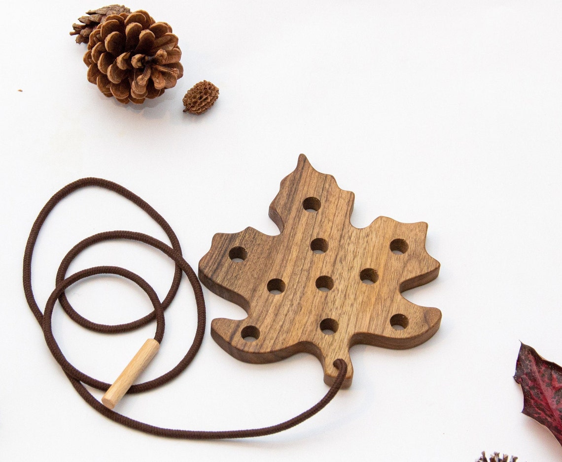 Wooden lacing Maple leaf toy Educational toy for Toddler Etsy