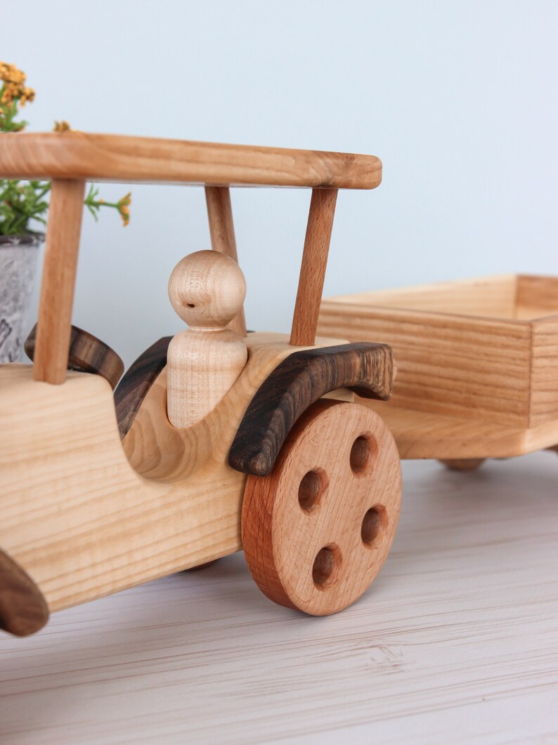Wooden Tractor car, montessori sensory waldorf fidget toy, baby boy gift, nursery decor, personalized baby shower gift, toddler kids toys image 5