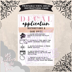 Automatic Download | Printable Vinyl Decal Care Card Instructions | Decal Application Instruction | Packaging Label | Application card PDF