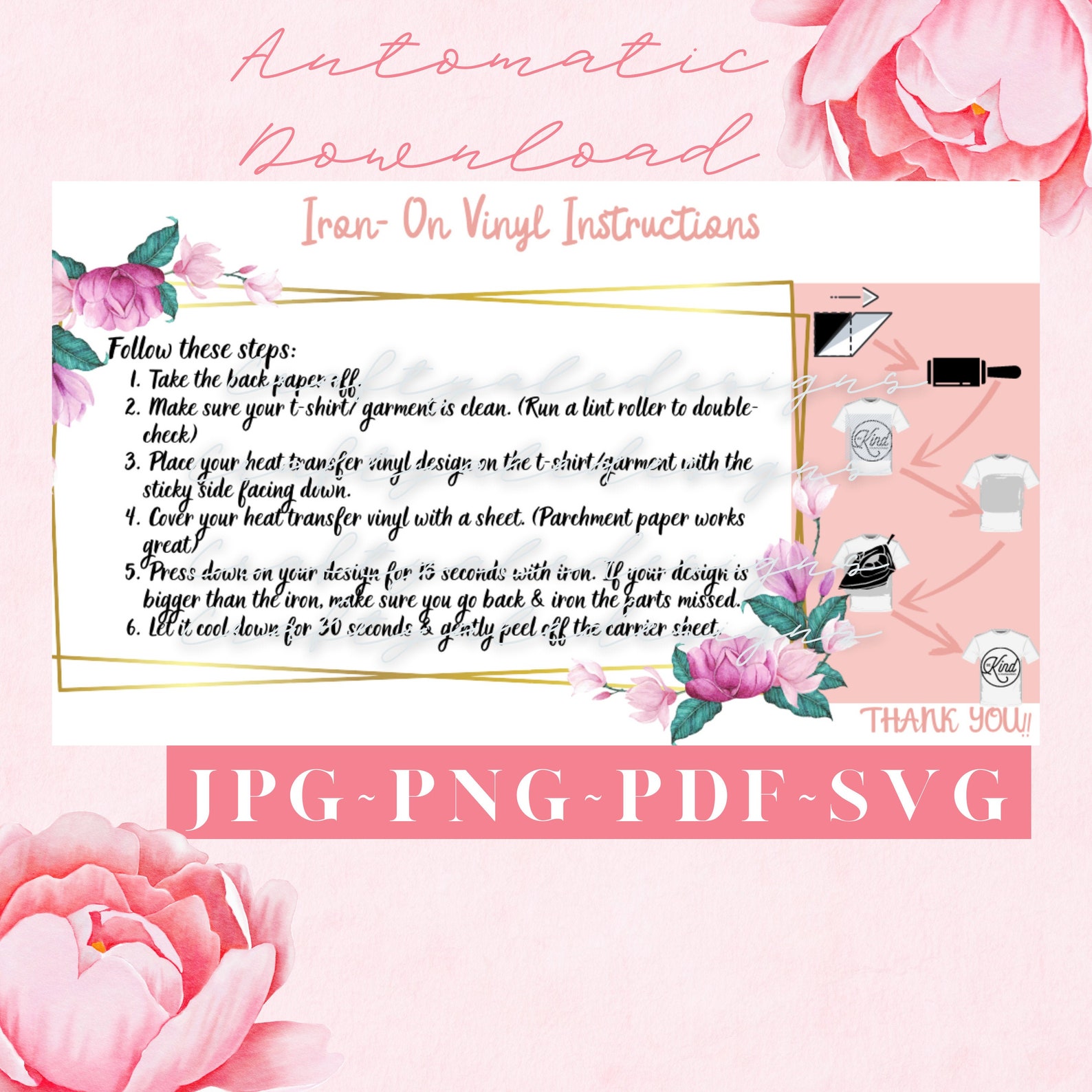 Automatic Download Iron- on Vinyl Instructions Card | Printable Iron-on ...