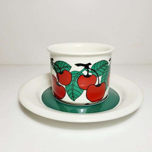 Arabia on sale KIRSIKKA (Cherry) Coffee Cup and Saucer. Designed by Inkeri Leivo. Finnish Vintage.