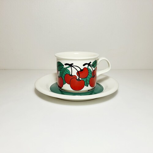 Arabia on sale KIRSIKKA (Cherry) Coffee Cup and Saucer. Designed by Inkeri Leivo. Finnish Vintage.